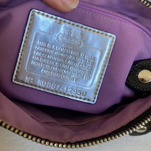 Coach Black Signature Purse with Leather Trim. - Picture 6 of 7